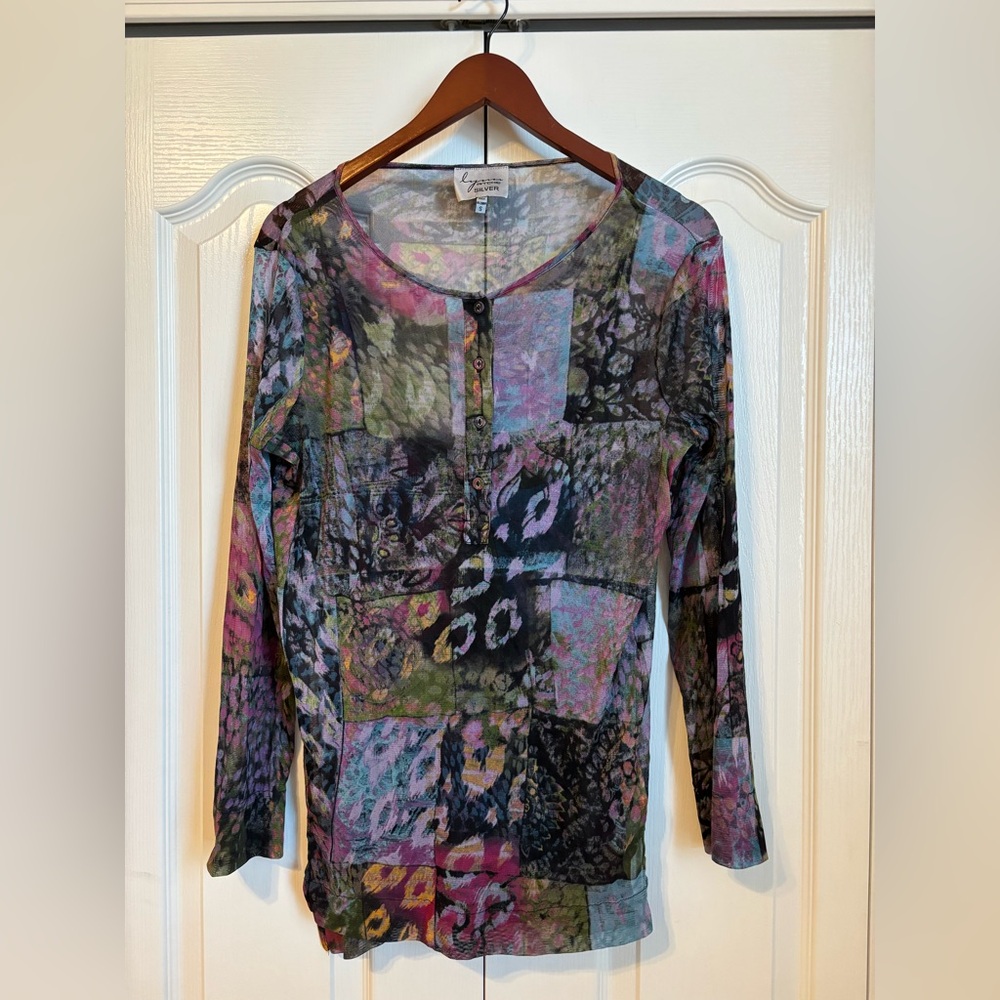 Lynn Ritchie silver Elegant Multicolor Blouse